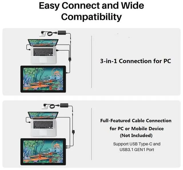 Alt view image 6 of 7 - Kamvas 24 QHD Drawing Tablet with Screen, 2.5K Graphics Art Tablet, 23.8inch Drawing Monitor USB-C Connection for Artist, Work with Mac, Windows, Linux, Android
