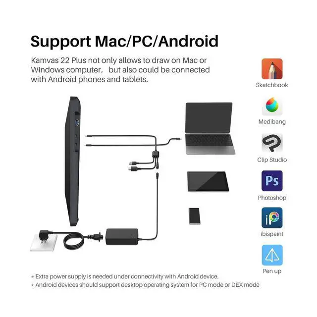 Alt view image 7 of 7 - KAMVAS 22 Plus Full-Laminated Graphics Drawing Tablet with Screen 140% s RGB Android Support Battery-Free Stylus 8192 Pen Pressure Tilt Adjustable Stand - 21.5inch