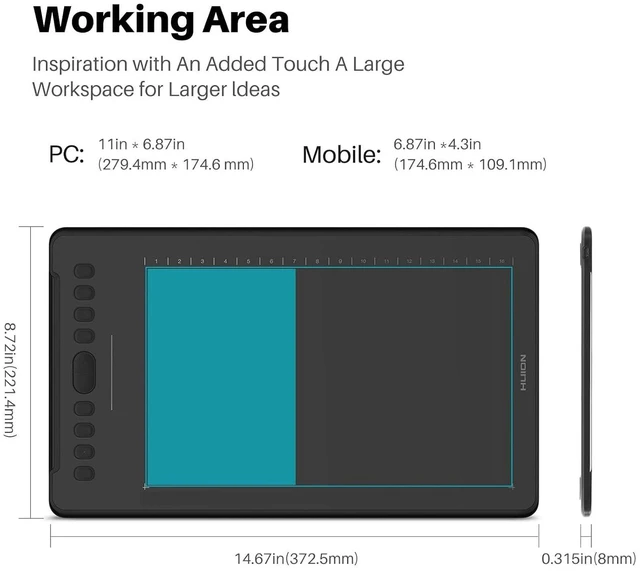 Alt view image 4 of 7 - Inspiroy H1161 Graphics Drawing Tablet, Touch Strip and 8192 Pen Pressure Sketch Tablet with Battery-Free Stylus,10 Shortcut Keys and Large Size Glove