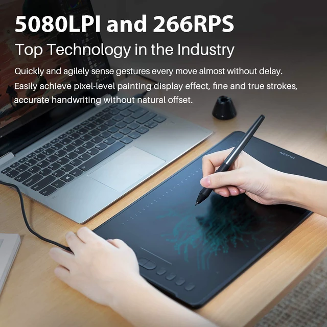Alt view image 6 of 7 - Inspiroy H1161 Graphics Drawing Tablet, Touch Strip and 8192 Pen Pressure Sketch Tablet with Battery-Free Stylus,10 Shortcut Keys and Large Size Glove
