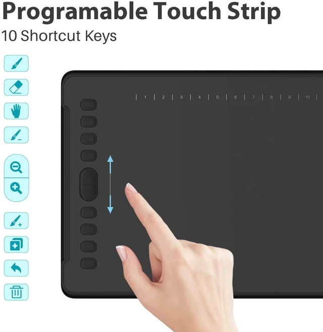 Alt view image 7 of 7 - Inspiroy H1161 Graphics Drawing Tablet, Touch Strip and 8192 Pen Pressure Sketch Tablet with Battery-Free Stylus,10 Shortcut Keys and Large Size Glove