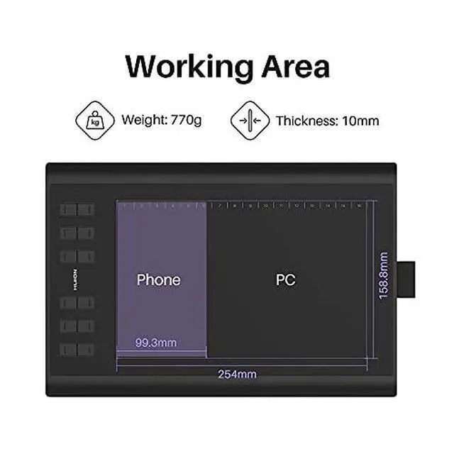 Alt view image 3 of 7 - Inspiroy H1060P Graphics Drawing Tablet with 2 PCS Digital Pen PW100, OTG Adapter Included