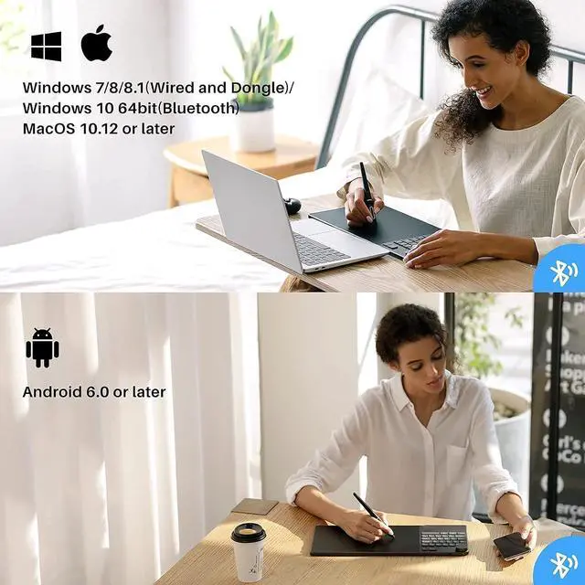 Alt view image 7 of 7 - Inspiroy Keydial KD200 Bluetooth 5.0 Wireless Graphics Drawing Tablet with Keyboard Dial 5 Customized Express Keys and 10 Pack Replacement Nibs PN05A for PW517