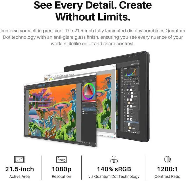 Alt view image 2 of 7 - Kamvas 22 Plus QLED Drawing Tablet with Screen, FHD,140% sRGB, 21.5"