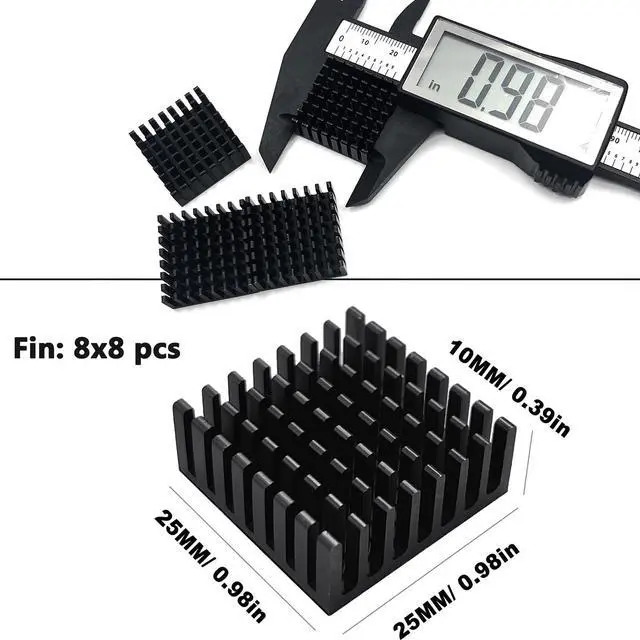 Alt view image 2 of 6 - JVFYI 25x25x10mm Aluminum Heatsink 10-Pack with Thermal Tape, Small Cooler for Electronics, IC, LED, CPU & PCB Components