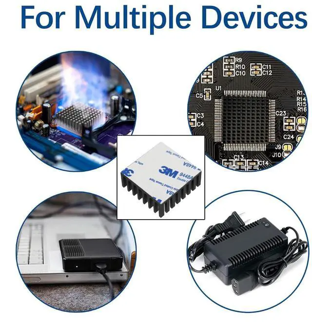 Alt view image 4 of 6 - JVFYI 25x25x10mm Aluminum Heatsink 10-Pack with Thermal Tape, Small Cooler for Electronics, IC, LED, CPU & PCB Components