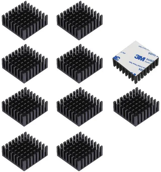 Main image of JVFYI 25x25x10mm Aluminum Heatsink 10-Pack with Thermal Tape, Small Cooler for Electronics, IC, LED, CPU & PCB Components