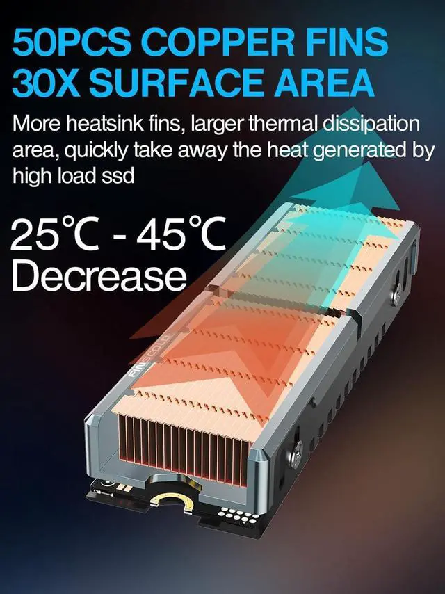 Alt view image 4 of 6 - JEYI Finscold Q80 All-Copper M.2 Heatsink, High-Performance Passive NVMe SSD Cooler with Copper Fins for PC/PS5, Compatible with Samsung 980 Pro/970 EVO, WD Black SN850