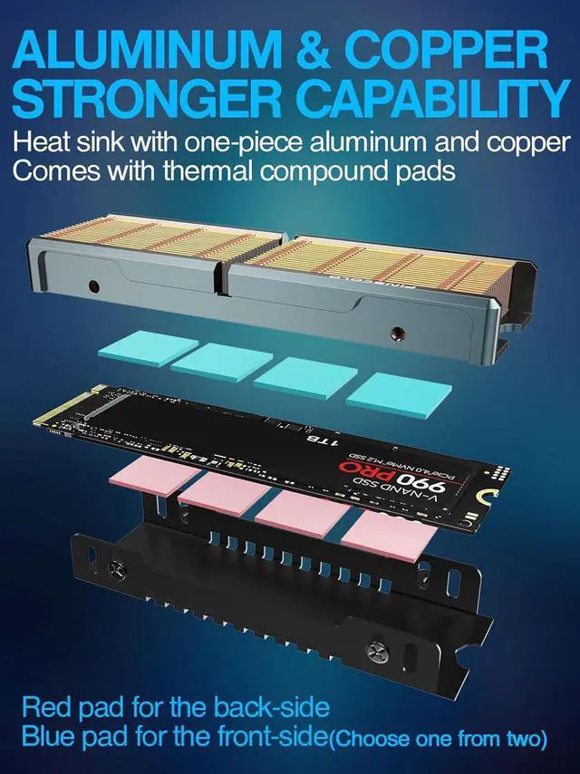 Alt view image 2 of 6 - JEYI Finscold Q80 All-Copper M.2 Heatsink, High-Performance Passive NVMe SSD Cooler with Copper Fins for PC/PS5, Compatible with Samsung 980 Pro/970 EVO, WD Black SN850