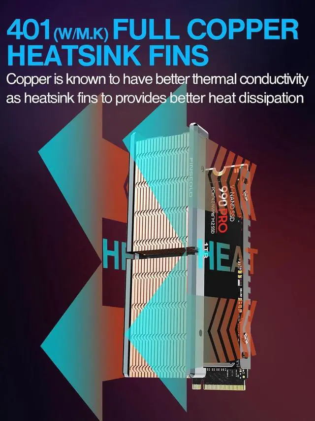 Alt view image 3 of 6 - JEYI Finscold Q80 All-Copper M.2 Heatsink, High-Performance Passive NVMe SSD Cooler with Copper Fins for PC/PS5, Compatible with Samsung 980 Pro/970 EVO, WD Black SN850
