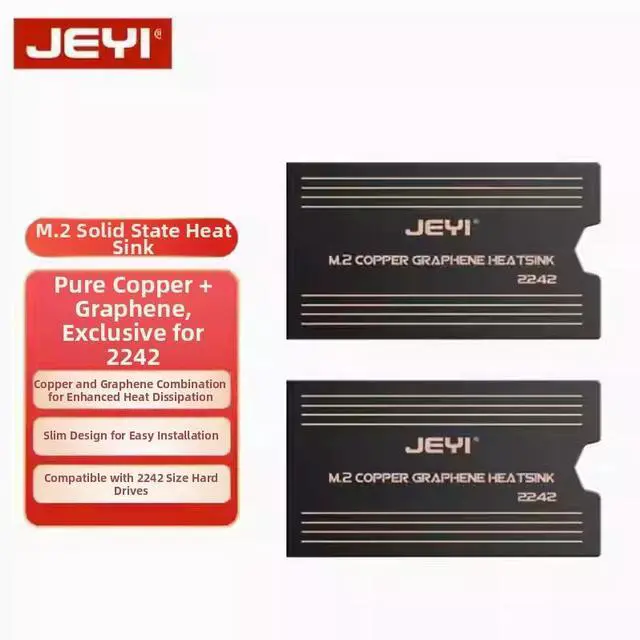 Main image of JEYI 2242/2230 SSD Heatsink Kit, 2-Pack 0.15mm Ultra-Thin Graphene Copper Cooler for Laptop & Gaming Console