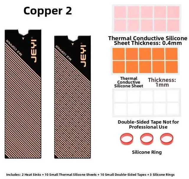 Alt view image 2 of 6 - JEYI Copper-Graphene 2 M.2 SSD Heatsink Kit, Dual Copper Plates (1mm+0.8mm) for Double-Sided Cooling, Enhanced Cooler for Laptop/Desktop