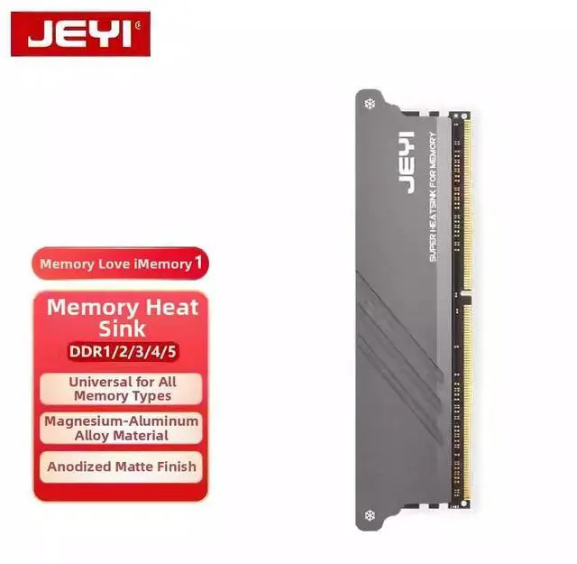 Alt view image 2 of 6 - JEYI iMemory-1 Narrow Edition RAM Heatsink, Black Aluminum Cooler for Low-Profile DDR5/DDR4/DDR3 Desktop Memory Modules