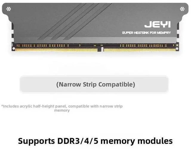 Main image of JEYI iMemory-1 Narrow Edition RAM Heatsink, Black Aluminum Cooler for Low-Profile DDR5/DDR4/DDR3 Desktop Memory Modules