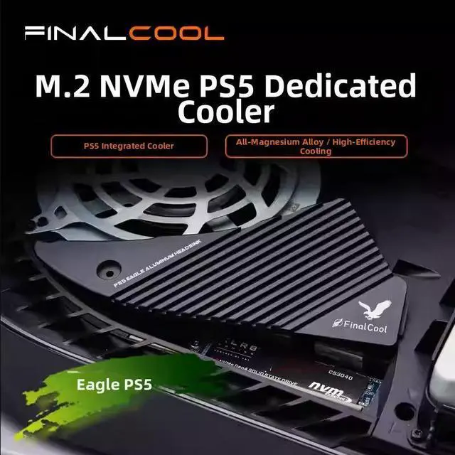 Alt view image 2 of 5 - FINALCOOL Flying Eagle PS5 SSD Heatsink, Magnesium-Aluminum Alloy M.2 Cooler for PlayStation 5 Console, Integrated Heat Spreader
