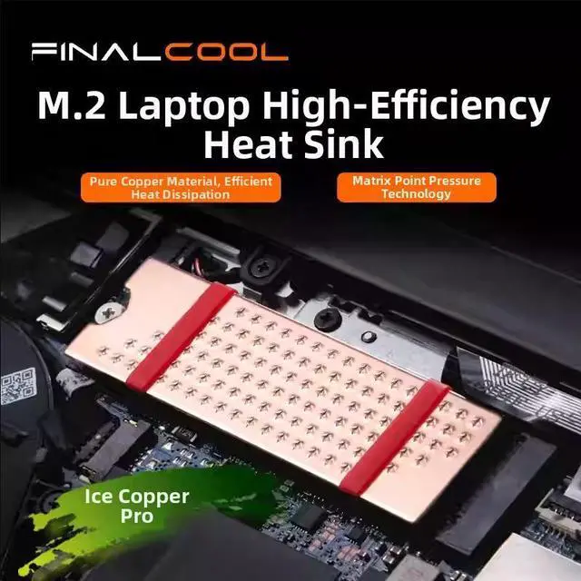 Alt view image 2 of 6 - FINALCOOL Ice Copper Pro M.2 2280 SSD Heatsink, 2mm Performance Pure Copper Cooler for Desktop/Laptop NVMe SSD, Complete Kit with Thermal Pads & Tools