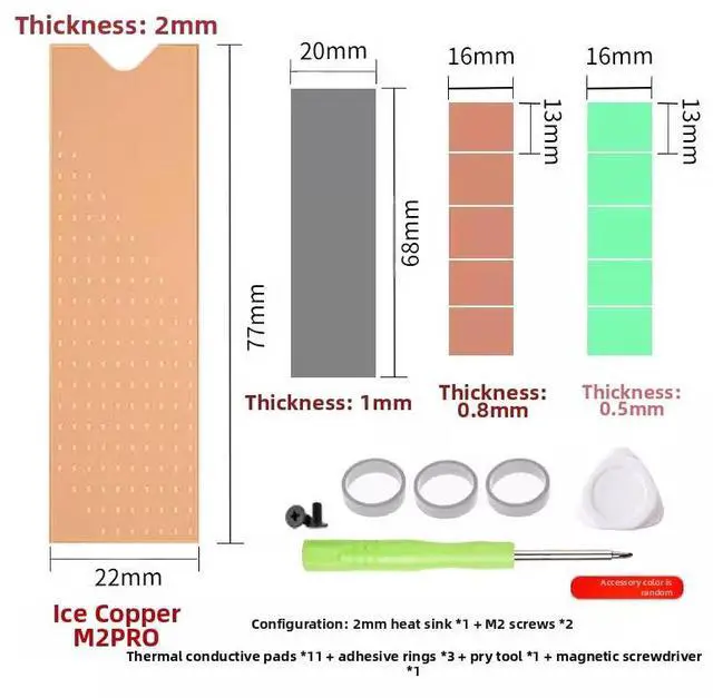 Main image of FINALCOOL Ice Copper Pro M.2 2280 SSD Heatsink, 2mm Performance Pure Copper Cooler for Desktop/Laptop NVMe SSD, Complete Kit with Thermal Pads & Tools