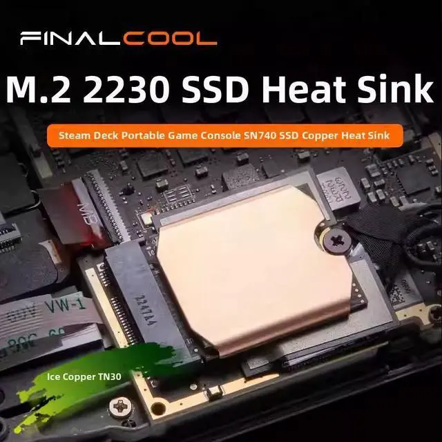 Alt view image 2 of 6 - FINALCOOL M.2 2230 SSD Heatsink, Pure Copper Cooler for Steam Deck & Handheld Gaming NVMe SSD, Ultra-Thin Purple Copper Heat Spreader