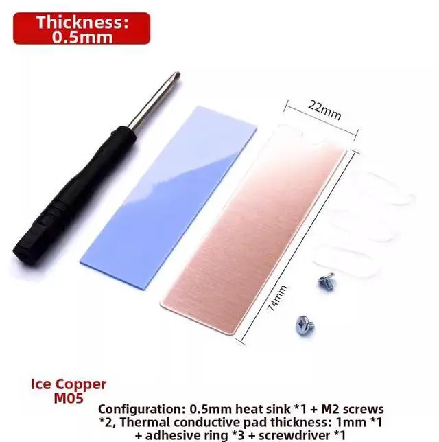 Main image of FINALCOOL Ice Copper M05 M.2 SSD Heatsink, 0.5mm Ultra-Thin Pure Copper Cooler for Laptop NVMe SSD, Purple Copper Heat Spreader