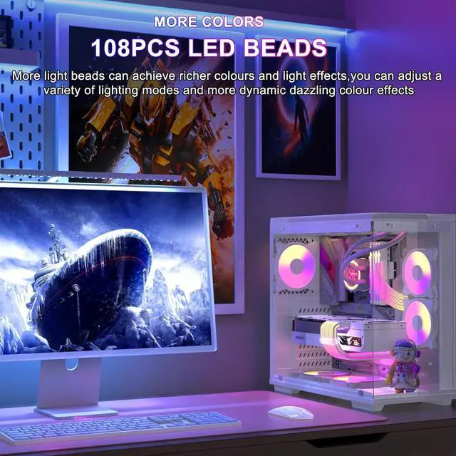 Alt view image 5 of 7 - JVFYI 24 Pin RGB PSU Cables,ARGB PC Cable for Motherboard Power Supply Extension - 5V 3Pin Addressable Four Sides Lighting RGB Strips Decor Computer Case White