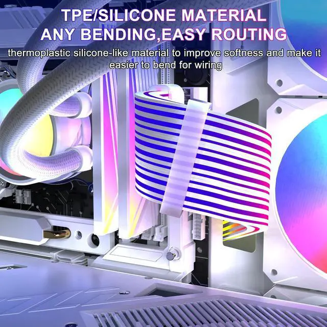 Alt view image 3 of 7 - JVFYI 24 Pin RGB PSU Cables,ARGB PC Cable for Motherboard Power Supply Extension - 5V 3Pin Addressable Four Sides Lighting RGB Strips Decor Computer Case White