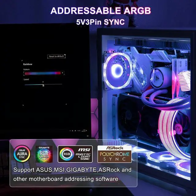 Alt view image 7 of 7 - JVFYI 24 Pin RGB PSU Cables,ARGB PC Cable for Motherboard Power Supply Extension - 5V 3Pin Addressable Four Sides Lighting RGB Strips Decor Computer Case White