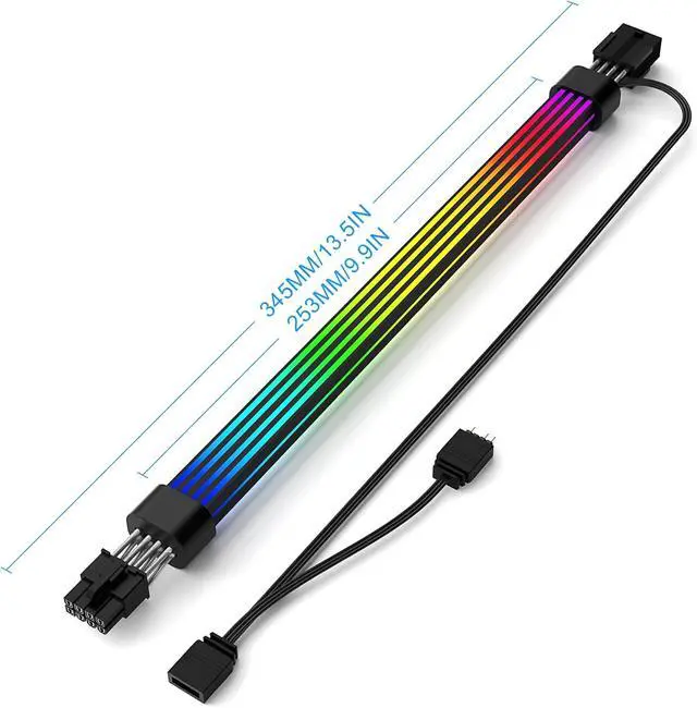 Alt view image 7 of 7 - JVFYI RGB 8 Pin PCIE Cable,Bright ARGB GPU Cables Extension for RTX 3060 4060 4070 Radeon RX 6600 580 Graphics Card Power Supply 5V3Pin PC Case Accessory Black