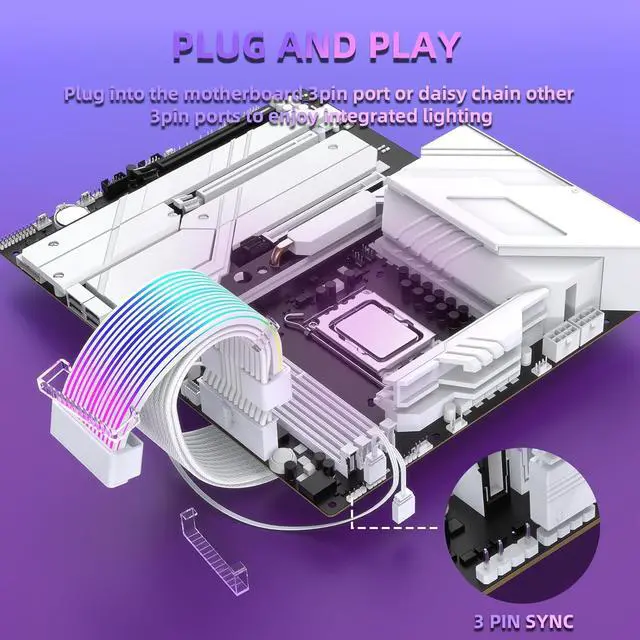 Alt view image 4 of 7 - JVFYI 2x8 RGB PSU Cables Strips,Addressable ARGB Strip for 12VHPWR 8 Pin 2x8 Pin GPU Extension Cable Modular Cable,5V3Pin SYNC,Customized PC Cases 10In