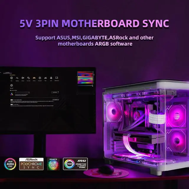 Alt view image 5 of 7 - JVFYI 2x8 RGB PSU Cables Strips,Addressable ARGB Strip for 12VHPWR 8 Pin 2x8 Pin GPU Extension Cable Modular Cable,5V3Pin SYNC,Customized PC Cases 10In