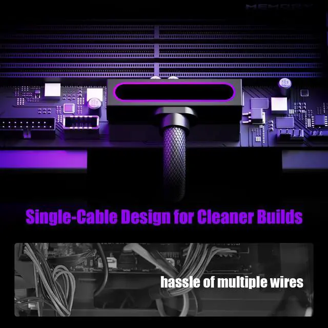 Alt view image 3 of 5 - JVFYI 24PIN PSU Extension Cable,ARGB PC Cable with 5V 3Pin,18AWG 90 Degree Right-Angle Design for Power Cable Extension,Male-to-Female Connectors for PC Power Cord(30CM-Black)