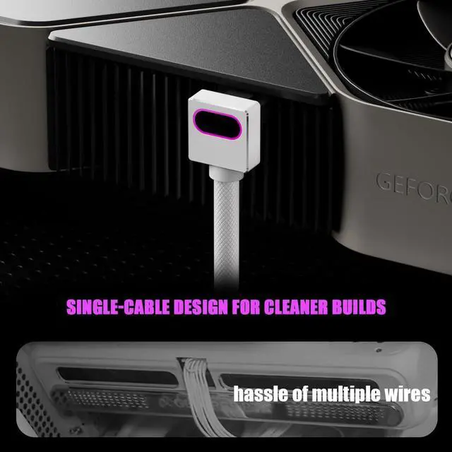 Alt view image 6 of 6 - JVFYI 12+4Pin(16-pin) 12VHPWR GPU Modular CableDirect Connection Cable for NVIDIA GeForce RTX 40/5070/5080 Series Graphics Cards,18AWG 90°Right-Angle Design,Not an Extension Cable(White, Clip B-50CM)