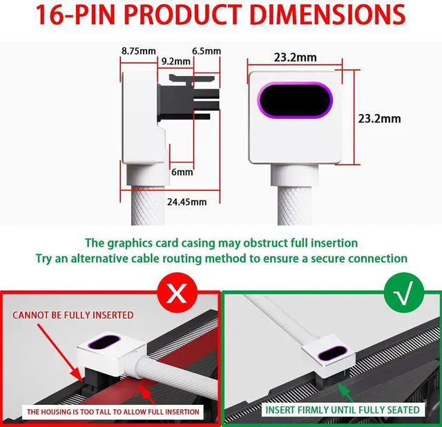 Alt view image 3 of 6 - JVFYI 12+4Pin(16-pin) 12VHPWR GPU Modular CableDirect Connection Cable for NVIDIA GeForce RTX 40/5070/5080 Series Graphics Cards,18AWG 90°Right-Angle Design,Not an Extension Cable(White, Clip B-50CM)