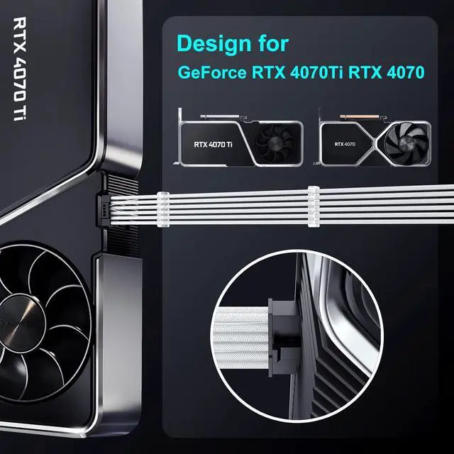 Alt view image 4 of 7 - JVFYI 16Pin RTX 4070Ti GPU Power Adapter Cable, PCI-e 5.0 16Pin(12+4) to 2x8Pin Male to Female 12VHPWR Extension Cable Design for Geforce RTX 4070 Super 4070Ti 5070 5080-13 Inch White