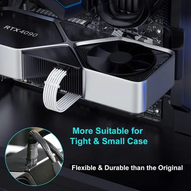 Alt view image 3 of 7 - JVFYI 16Pin RTX 4070Ti GPU Power Adapter Cable, PCI-e 5.0 16Pin(12+4) to 2x8Pin Male to Female 12VHPWR Extension Cable Design for Geforce RTX 4070 Super 4070Ti 5070 5080-13 Inch White