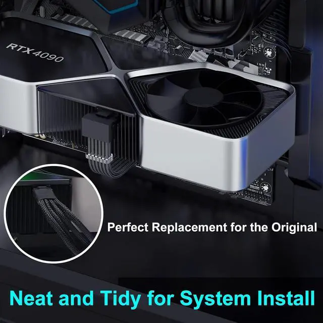 Alt view image 4 of 7 - JVFYI 16Pin 90 Degree GPU Power Adapter Cable,16Pin Male to 3X8Pin Female PCIE 5.0 12VHPWR Right Angled Extension 12v-2x6 Extender Cord for GeForce RTX 5070 Ti 4090 4080 4070 Super 3090Ti-13in Black