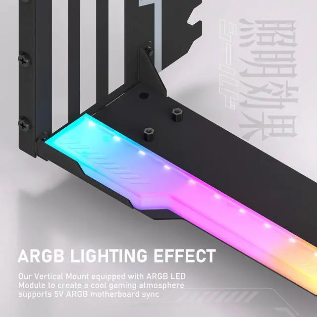 Alt view image 6 of 7 - Vertical GPU Mount with High-Speed PCIE 4.0 Riser Cable, ARGB Module, 115mm/4.52in Flexible Extension, 90 Degree Connector, Only Compatible to Full-Opened PCIe Slots-Black-YIHPI344-2