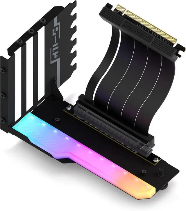 Main image of Vertical GPU Mount with High-Speed PCIE 4.0 Riser Cable, ARGB Module, 115mm/4.52in Flexible Extension, 90 Degree Connector, Only Compatible to Full-Opened PCIe Slots-Black-YIHPI344-2