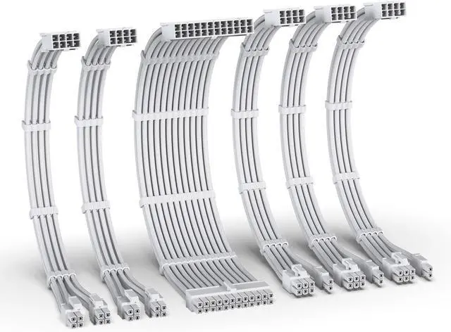 Main image of JVFYI PSU Cable Extension Kit,16AWG Power Supply Extension Cable,1x24Pin/2x4+4 EPS/3x6+2 PCI-E,Custom PC Sleeve Cable 300MM with Combs-All White