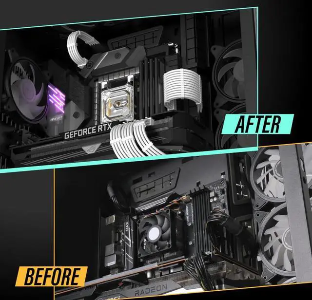 Alt view image 4 of 6 - JVFYI PSU Cable Extension Kit,16AWG Power Supply Extension Cable,1x24Pin/2x4+4 EPS/3x6+2 PCI-E,Custom PC Sleeve Cable 300MM with Combs-All White