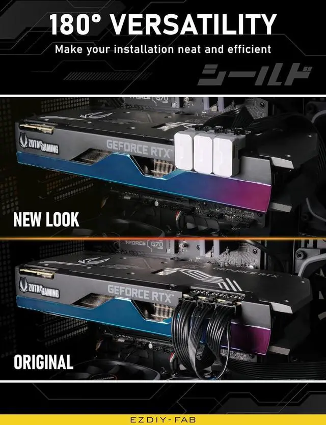 Alt view image 3 of 6 - 8-Pin PCIe GPU Power Adapter,180-Degree U-Turn Angled Connector, Aluminum Design for Graphics Cards  Reverse Type,White-2 Pack