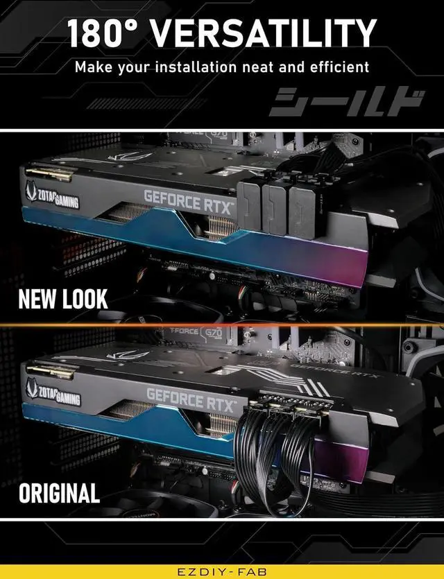 Alt view image 3 of 6 - 8-Pin PCIe GPU Power Adapter,180-Degree U-Turn Angled Connector, Aluminum Design for Graphics Cards  Reverse Type,Black-2 Pack