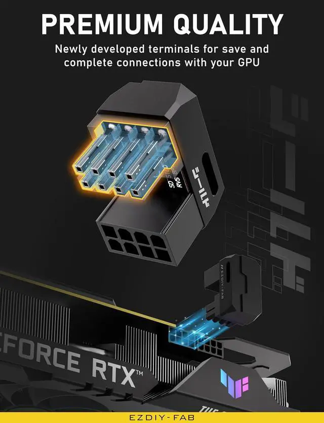 Alt view image 5 of 6 - 8-Pin PCIe GPU Power Adapter,180-Degree U-Turn Angled Connector, Aluminum Design for Graphics Cards  Standard Type, Black-1 Pack