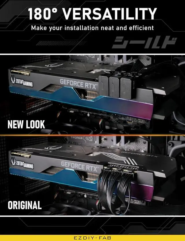 Alt view image 3 of 6 - 8-Pin PCIe GPU Power Adapter,180-Degree U-Turn Angled Connector, Aluminum Design for Graphics Cards  Standard Type, Black-1 Pack