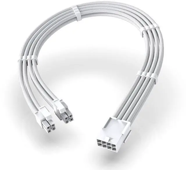 Main image of JVFYI 8-Pin Female to CPU 8-Pin (4+4) ATX 4 Pin Male Power Supply Adapter Extension Cable for Motherboard 11.8 inch (30 cm)-All White