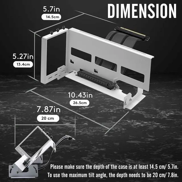 Alt view image 6 of 7 - PCIe 4.0 GPU Mount Bracket Graphic Card Holder Multi-Angle Adjustment, Video Card VGA Support Kit with PCIe 4.0 X16 Gen4 17cm/6.69in Riser Cable - Black