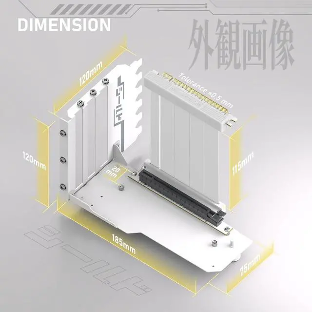 Alt view image 3 of 6 - Vertical GPU Mount with High-Speed PCIE 4.0 Riser Cable, Shield Series, 115mm/4.52in Flexible Extension, 90 Degree Connector, Only Compatible to Full-Opened PCIe Slots-White-YIHPI344-1