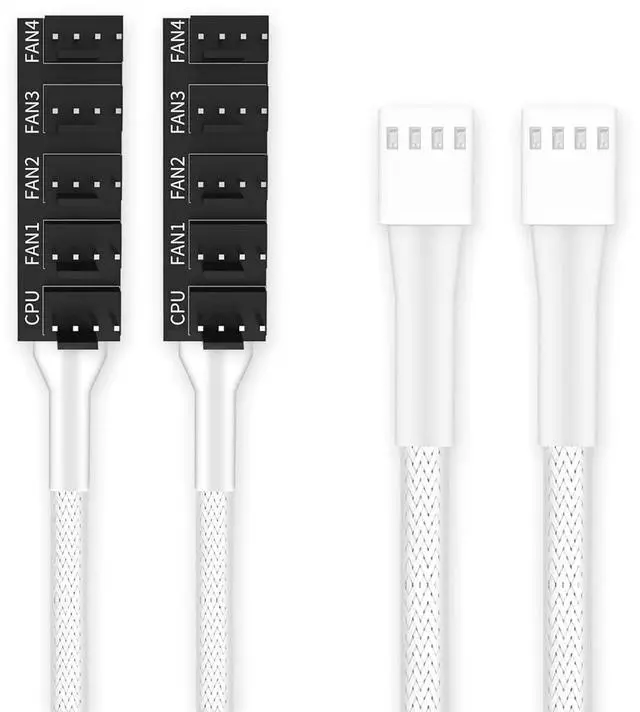 Main image of JVFYI 2-Pack 4Pin PWM Fan Hub 1 to 5 Ports Splitter Extension Cable for 3-Pin/4-Pin Computer PC Case Cooling Fan (White)