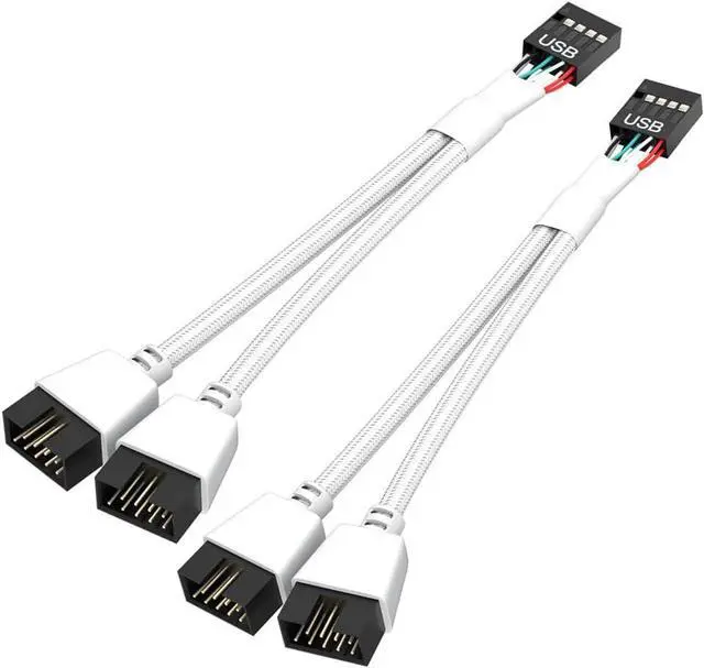 Main image of JVFYI 2 Pack Motherboard USB 2.0 to Dual 9 Pin Extension, USB Header Splitter for Internal Motherboard (Braided White)