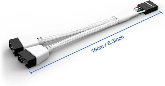 Alt view image 5 of 5 - JVFYI 2 Pack Motherboard USB 2.0 to Dual 9 Pin Extension, USB Header Splitter for Internal Motherboard (Braided White)
