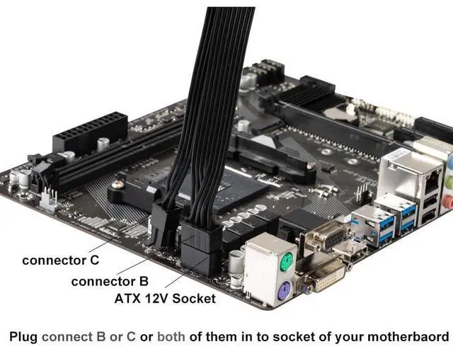 Alt view image 5 of 7 - JVFYI 2 Pack EPS12V CPU 8 Pin Female to CPU ATX 8 Pin and ATX 4 Pin Male Power Supply Extension Cable EPS 12V for Motherboard 7.9 inch ( 20cm )